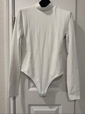 Aritzia White Long-Sleeve Mock Neck Bodysuit
